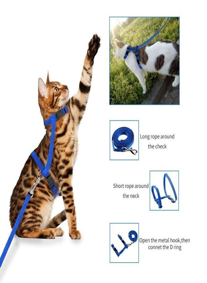 Pups&Pets Cat Harness Leash Set - Adjustable Nylon Harness Strap Collar with Leash Set for Small Pet Walking - Plain (Blue) - Image 5